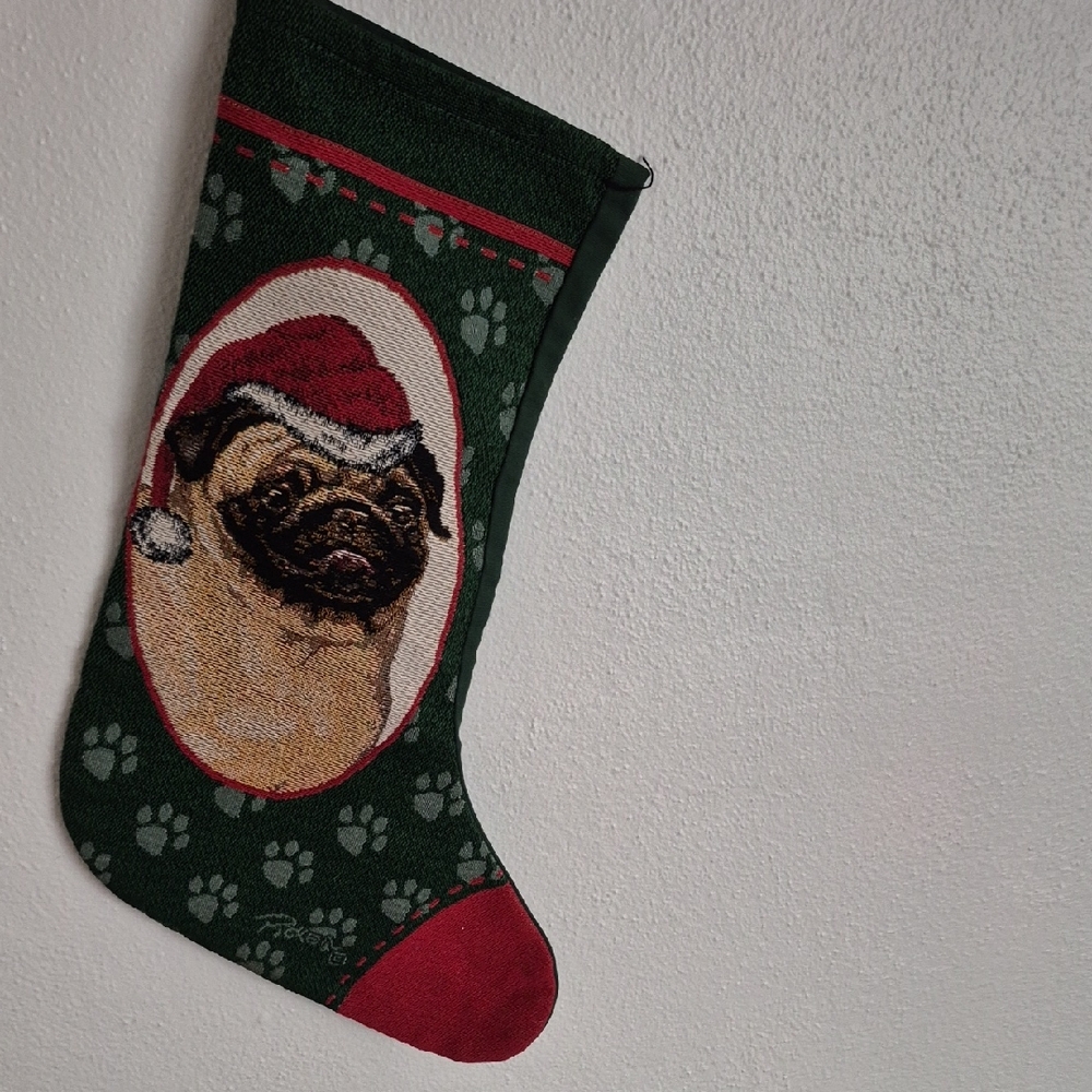 Pug Christmas Stocking - Green and Red UsA